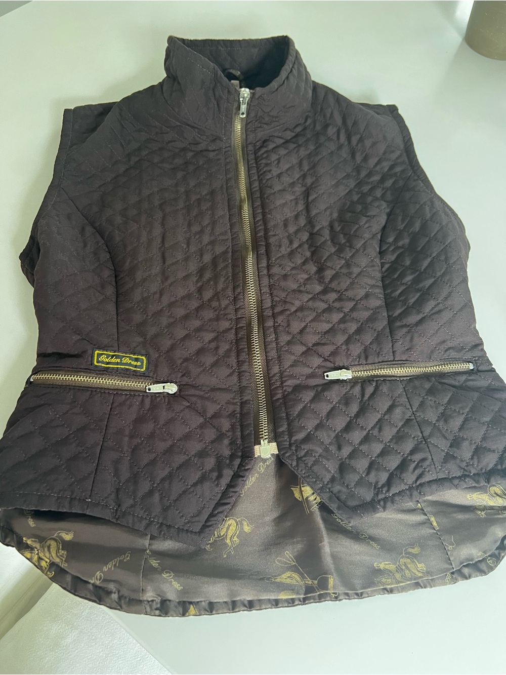 Golden Dress Quilted Brown Dressage Equestrian Fitted Vest size XS